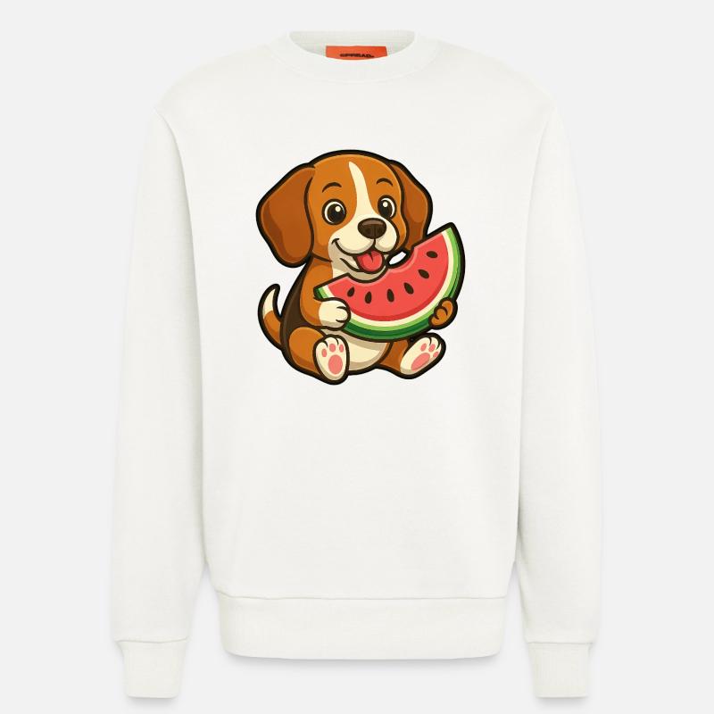 Joyeux Beagle Pastèque Fruit d’été - Sweat bio décontracté fabriqué en UE - OFF WHITE
