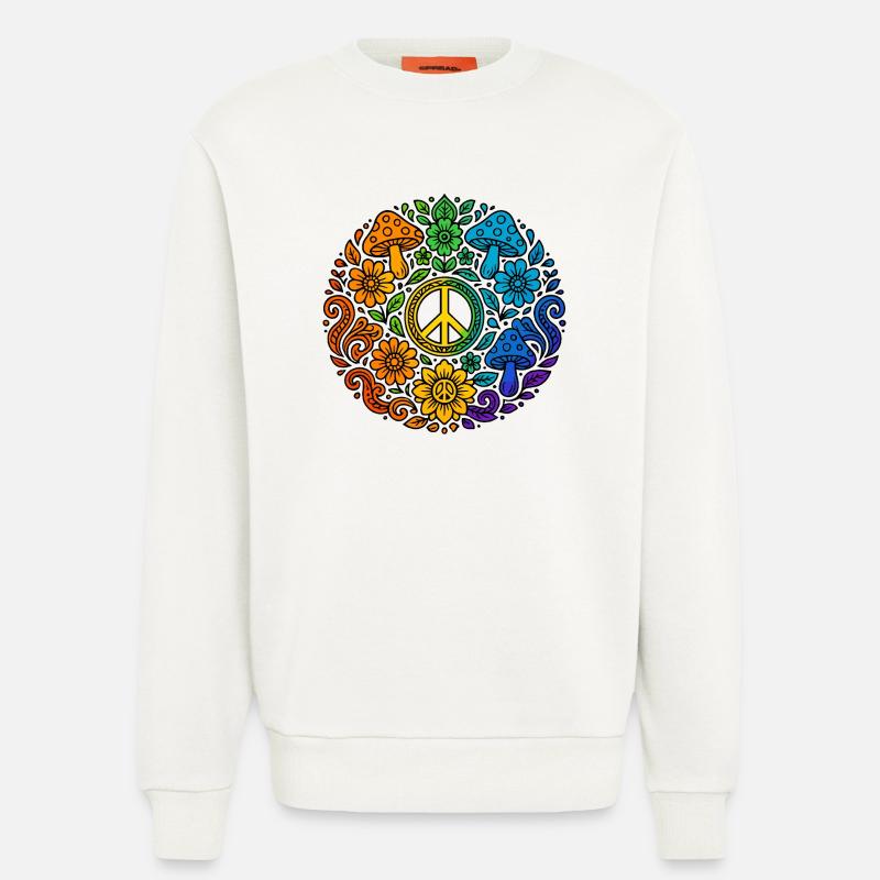 Psychedelisches Peace-Zeichen im Regenbogenstil - Sweatshirt - made by SPREAD - OFF WHITE