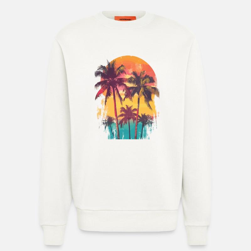 Palm Tree Sunset Summer Sun - Sweatshirt - made by SPREAD  - OFF WHITE