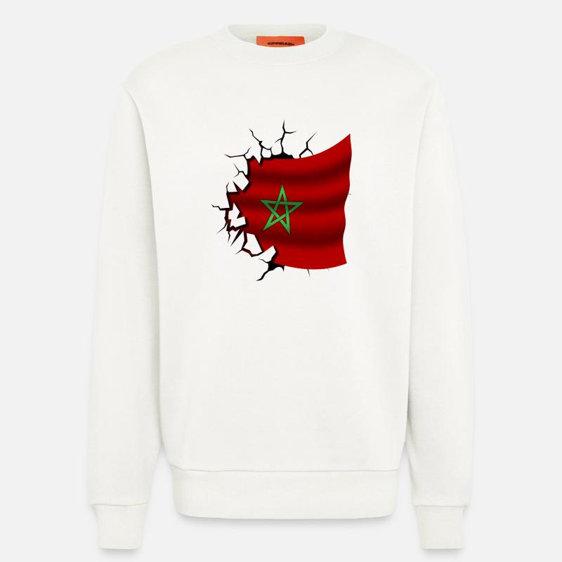 Drapeau du Maroc - Maroc - Drapeau Broken Design - Sweat bio décontracté fabriqué en UE - OFF WHITE