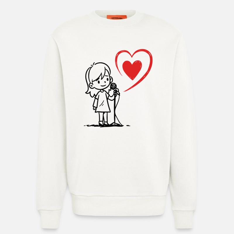 Mädchen singt mit einer Herznote - Sweatshirt - made by SPREAD  - OFF WHITE