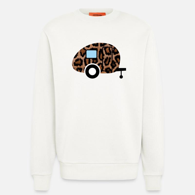 Wohnwagen Leopard Caravan Tierliebe Camping Retro - Sweatshirt - made by SPREAD  - OFF WHITE