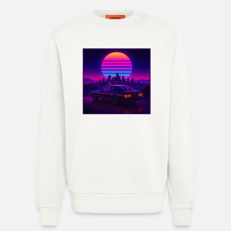 Neon Outrun Sunset Auto – Retro Synthwave - Sweatshirt - made by SPREAD  - OFF WHITE