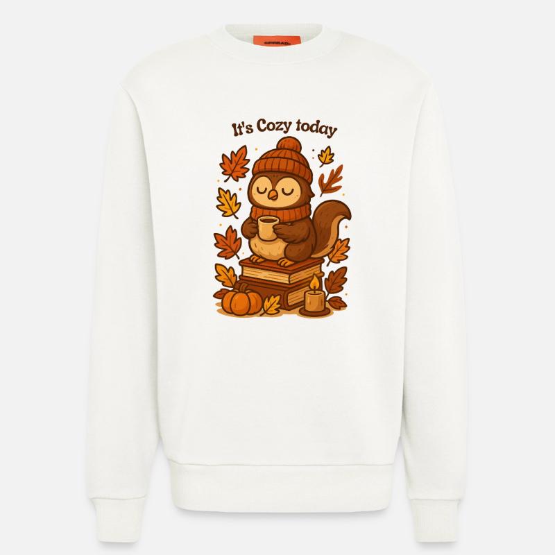 Gemütliche Herbst-Eule mit Tee Mütze  - Sweatshirt - made by SPREAD  - OFF WHITE