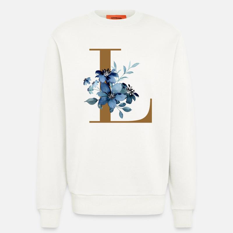 Blaues Blumen Monogramm Design Buchstabe L - Sweatshirt - made by SPREAD  - OFF WHITE