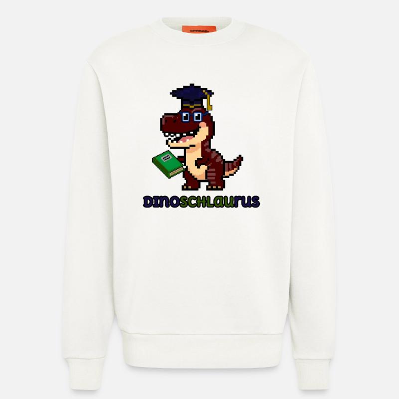 DinoSCHLAUrus - Pixel Art Dinosaurier mit Buch 🦖 - Sweatshirt - made by SPREAD - OFF WHITE