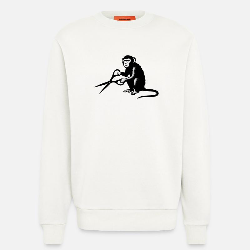 Silhouette de singe avec des ciseaux - Sweat bio décontracté fabriqué en UE - OFF WHITE