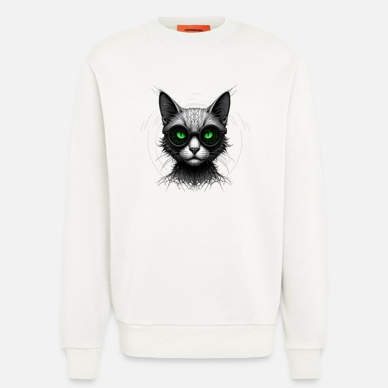 Grüne Augen Computer Programmierer Geek Katze - Sweatshirt - made by SPREAD  - OFF WHITE