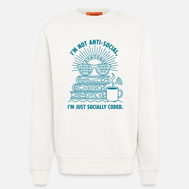 Sozial Codiert: Bücher, Kaffee & Code - Sweatshirt - made by SPREAD  - OFF WHITE