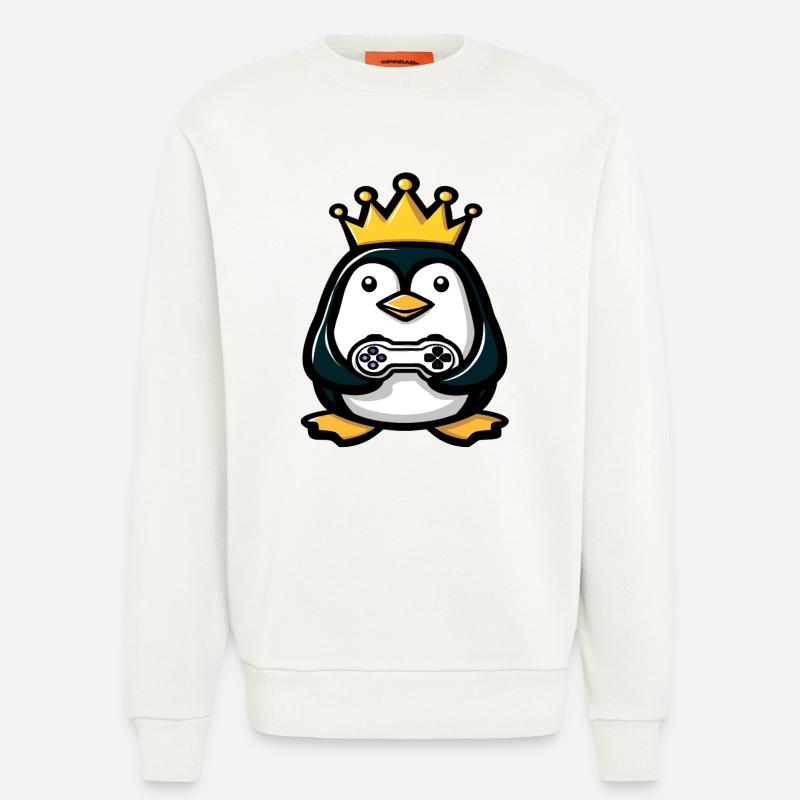 Pinguin mit gaming controller und Krone - Sweatshirt - made by SPREAD  - OFF WHITE