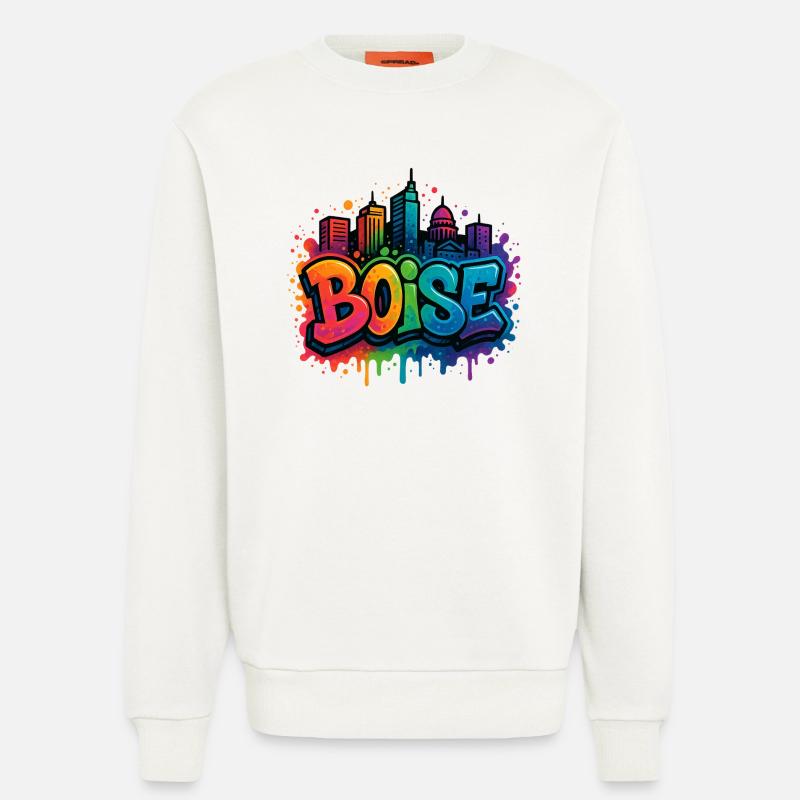 Skyline de graffitis de Boise - Sweat bio décontracté fabriqué en UE - OFF WHITE