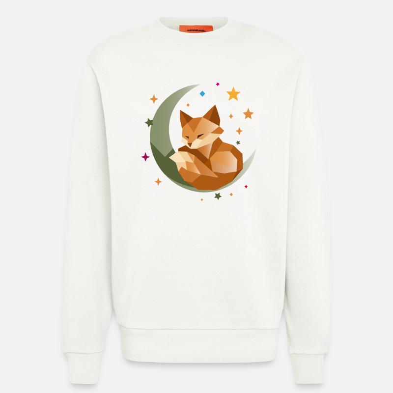 Sleeping Fox on the Moon – Geometric - Sweatshirt - made by SPREAD - OFF WHITE