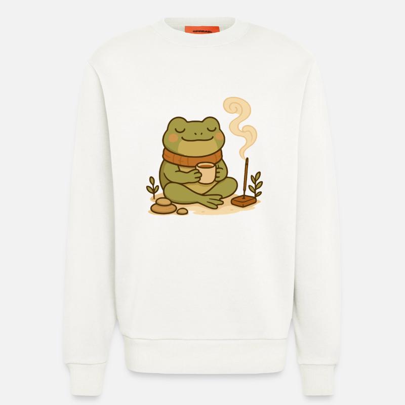 Achtsamer Frosch mit Tee & Räucherstäbchen - Sweatshirt - made by SPREAD - OFF WHITE