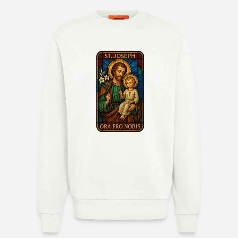 St Josef Ikon: Vater mit Kind - Sweatshirt - made by SPREAD - OFF WHITE
