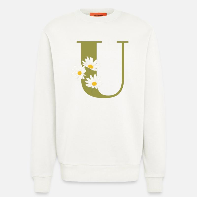 Grüne Gänseblümchen u Buchstabe - Sweatshirt - made by SPREAD  - OFF WHITE