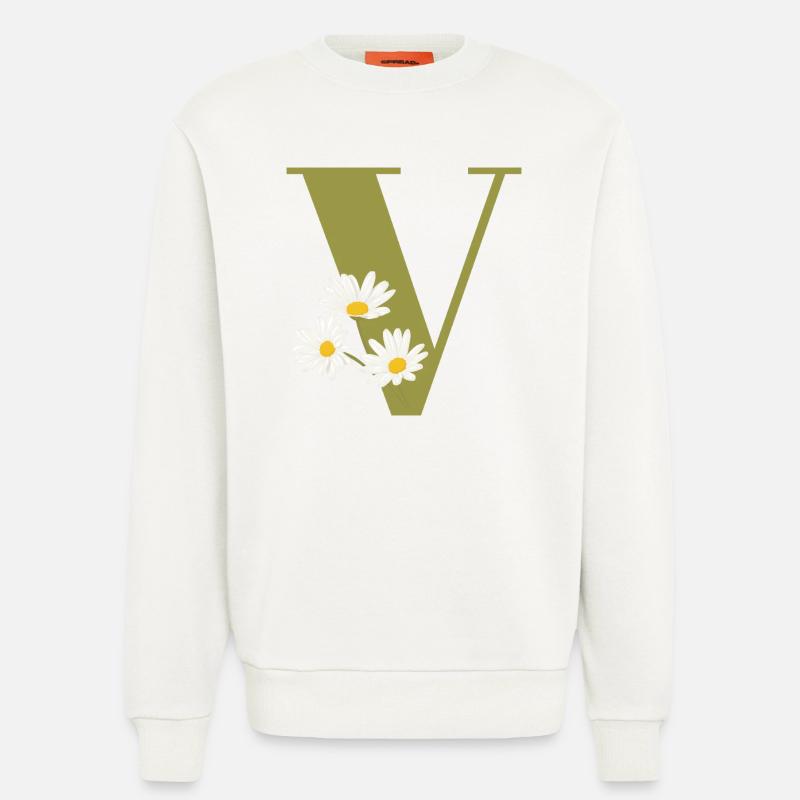 Buchstabe v grüne Gänseblümchen - Sweatshirt - made by SPREAD  - OFF WHITE