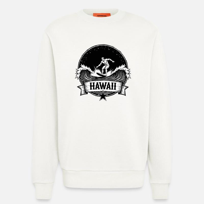 Hawaii Surfer Surfer sur Pacific Wave - Sweat bio décontracté fabriqué en UE - OFF WHITE