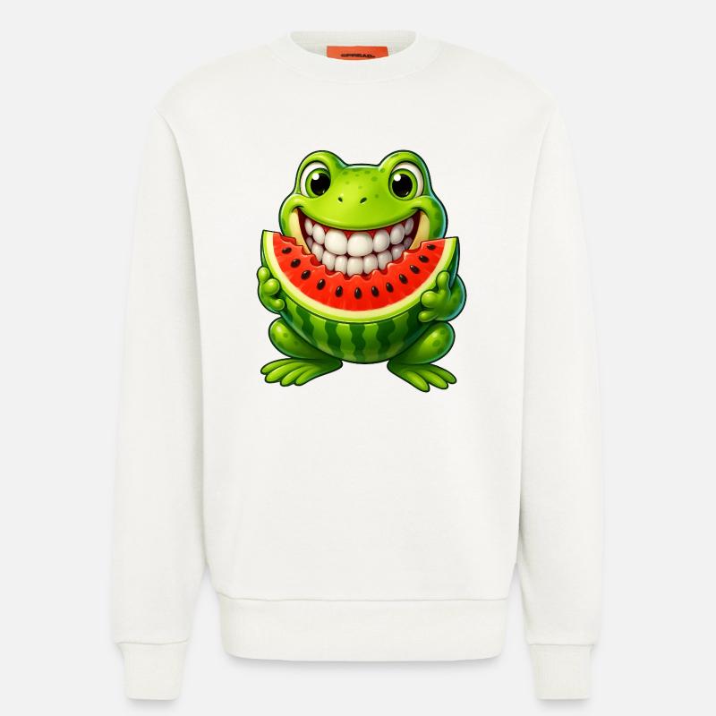 Crapaud grenouille joyeux avec pastèque été - Sweat bio décontracté fabriqué en UE - OFF WHITE