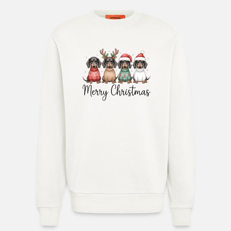 Vier Dackel, Dachshunde in Weihnachtspullover - Sweatshirt - made by SPREAD  - OFF WHITE