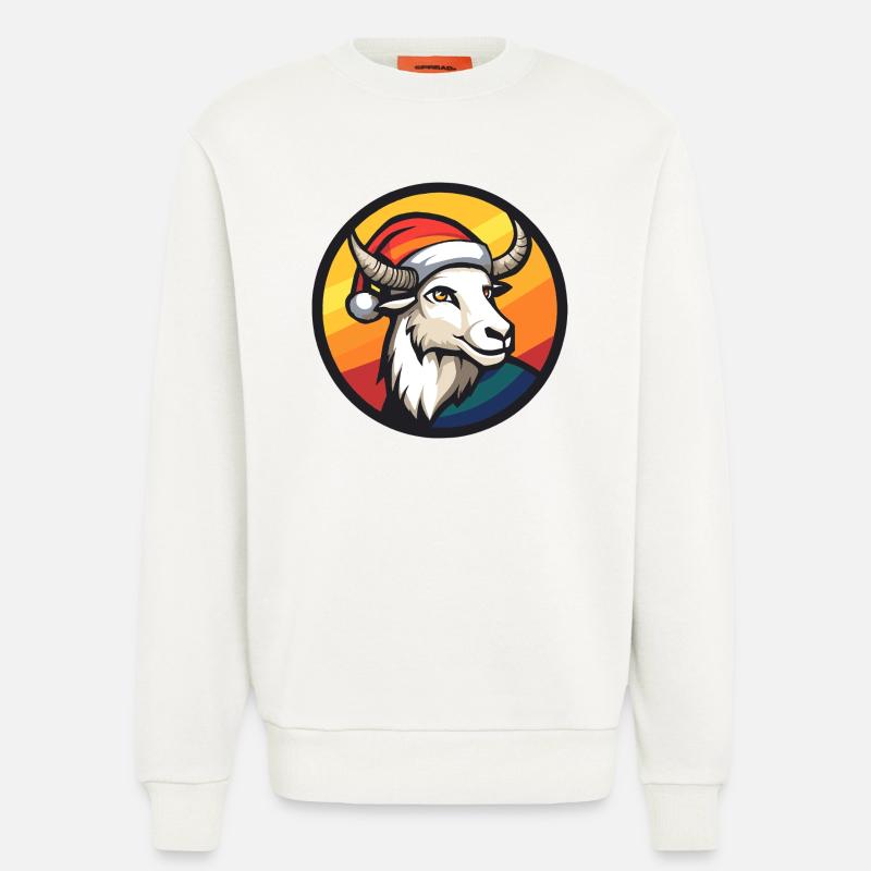 Bock mit Santa-Hut vor Regenbogen - Sweatshirt - made by SPREAD  - OFF WHITE