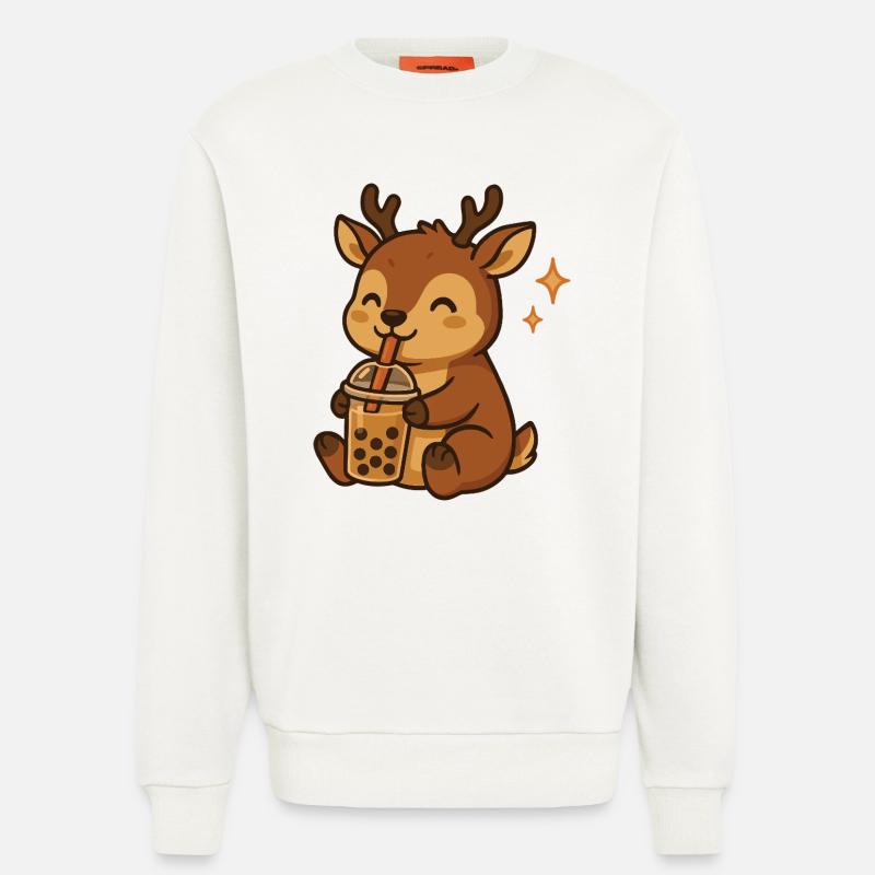 Hirsch mit Bubble Tea kawaii Hirsch - Sweatshirt - made by SPREAD  - OFF WHITE