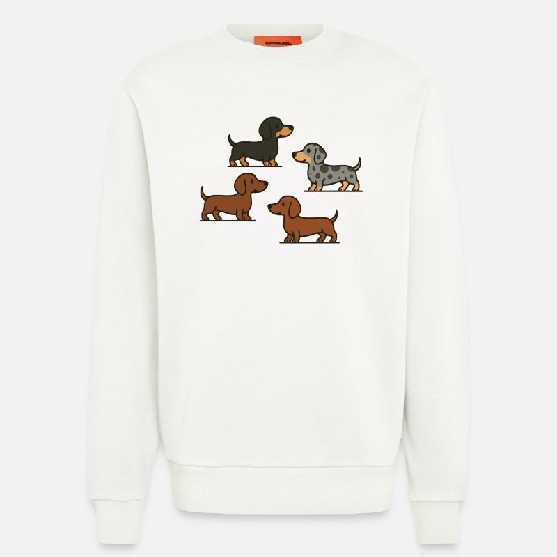 Dachshund Quartet: Spotted & Solid - Sweatshirt - made by SPREAD  - OFF WHITE