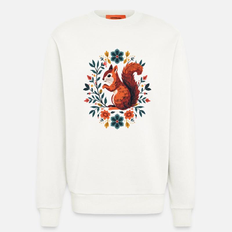 Écureuil dans une couronne de fleurs - Sweat bio décontracté fabriqué en UE - OFF WHITE