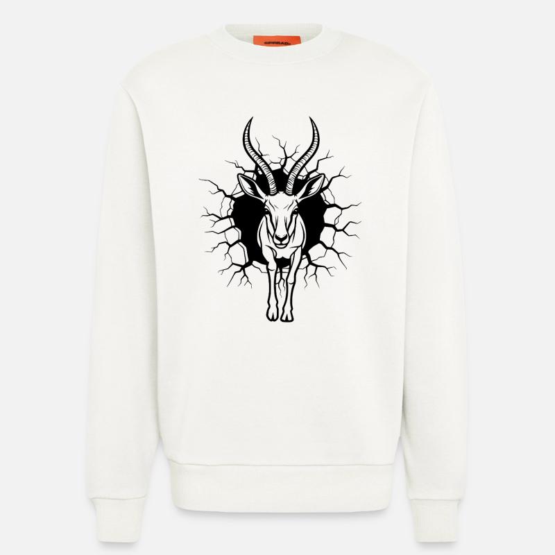 Antelope Wall Breakthrough Black White Illustration - Sweatshirt - made by SPREAD  - OFF WHITE