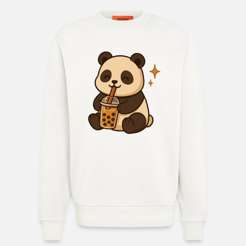 Panda mit Bubble Tea kawaii Panda - Sweatshirt - made by SPREAD  - OFF WHITE