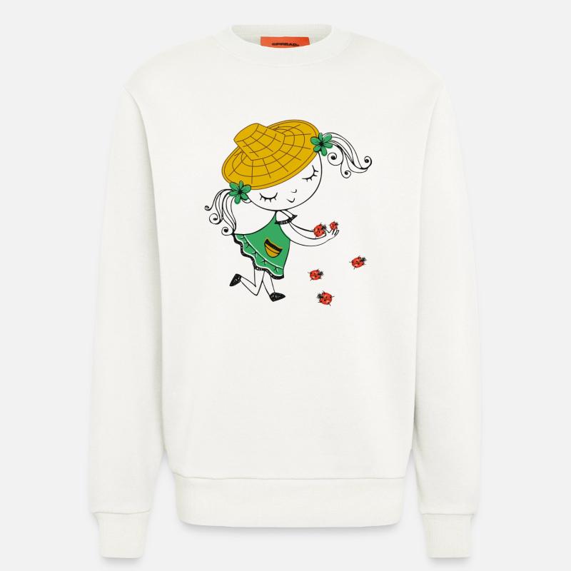 Mädchen mit Strohhut und Marienkäfer - Sweatshirt - made by SPREAD  - OFF WHITE