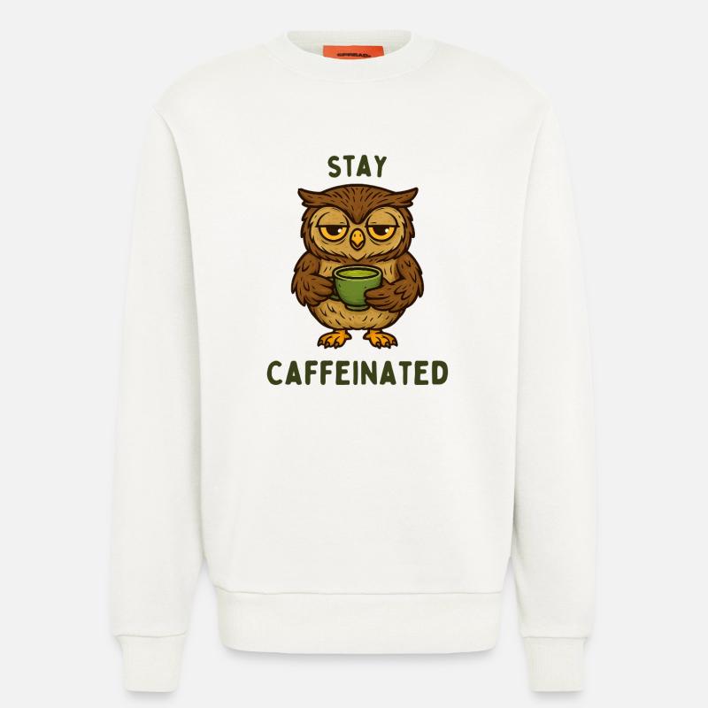 Bleib Kaffeiniert – Eulenmotiv - Sweatshirt - made by SPREAD  - OFF WHITE
