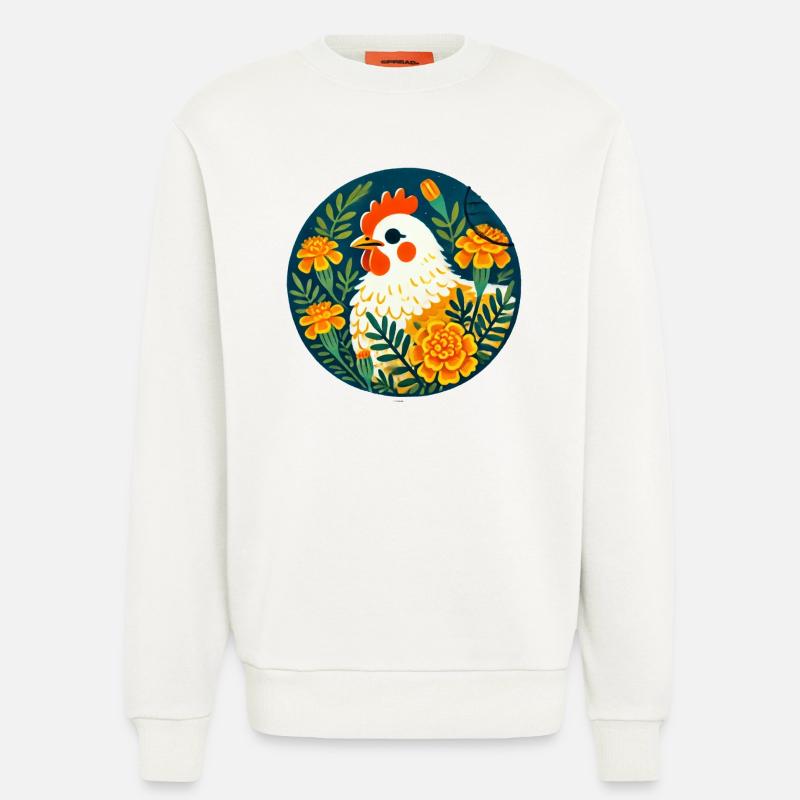 Sonnenhühner zwischen kräftigen Blumen - Sweatshirt - made by SPREAD  - OFF WHITE