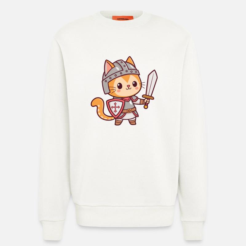 Chat chevalier kawaii avec épée - Sweat bio décontracté fabriqué en UE - OFF WHITE