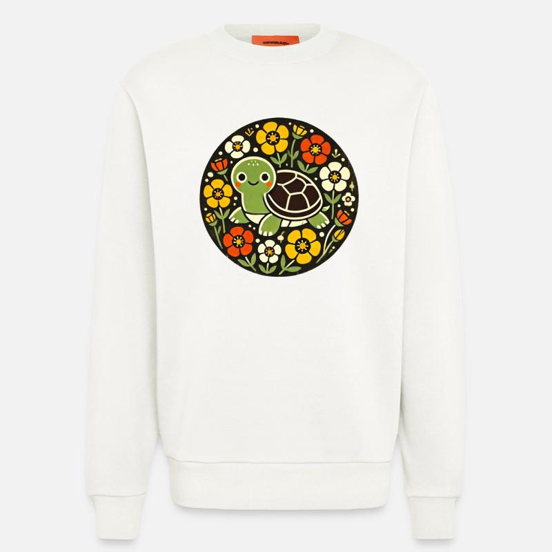 Tiny Turtle Amid Floral Circle - Sweatshirt - made by SPREAD  - OFF WHITE