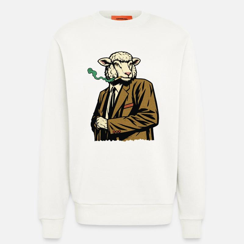 Schaf im Anzug mit Zigarette - Sweatshirt - made by SPREAD  - OFF WHITE