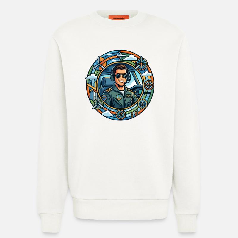 Comic-Pilot im Cockpit Rundflug - Sweatshirt - made by SPREAD  - OFF WHITE