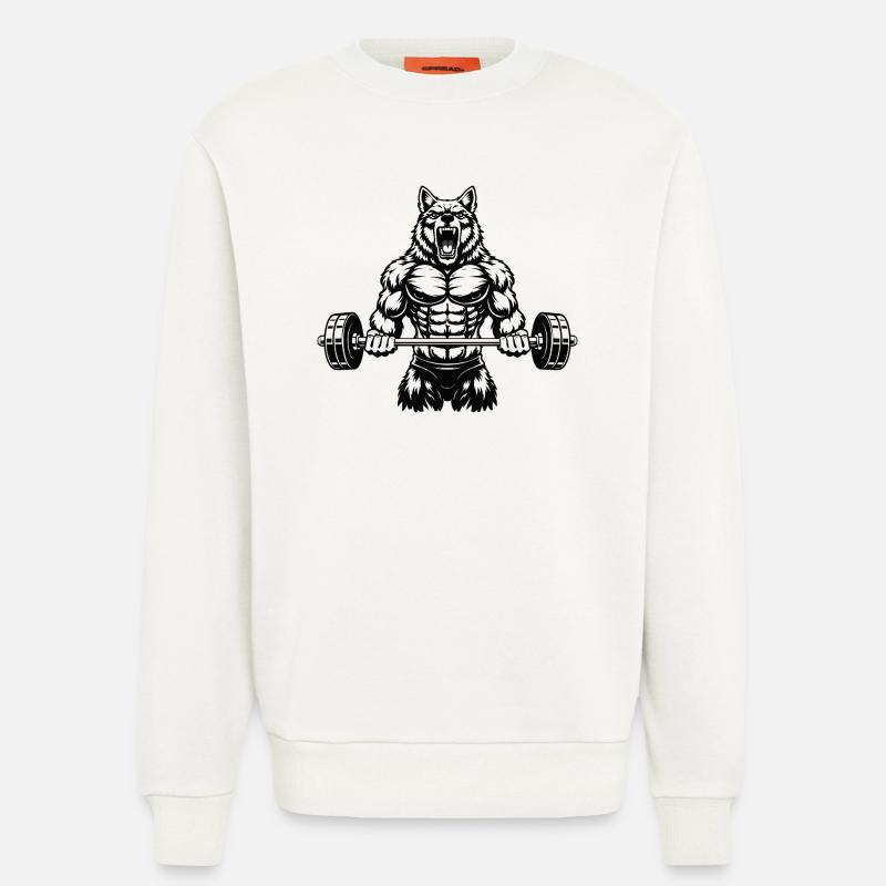 Kraftvoller Wolf mit Langhantel - Sweatshirt - made by SPREAD - OFF WHITE