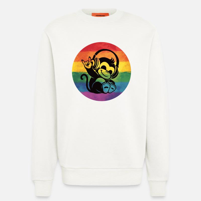 Regenbogen Affe – Kopfhörer Rockhandzeichen - Sweatshirt - made by SPREAD  - OFF WHITE