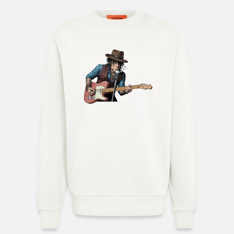 Bluesrock Sänger mit E-Gitarre - Sweatshirt - made by SPREAD - OFF WHITE