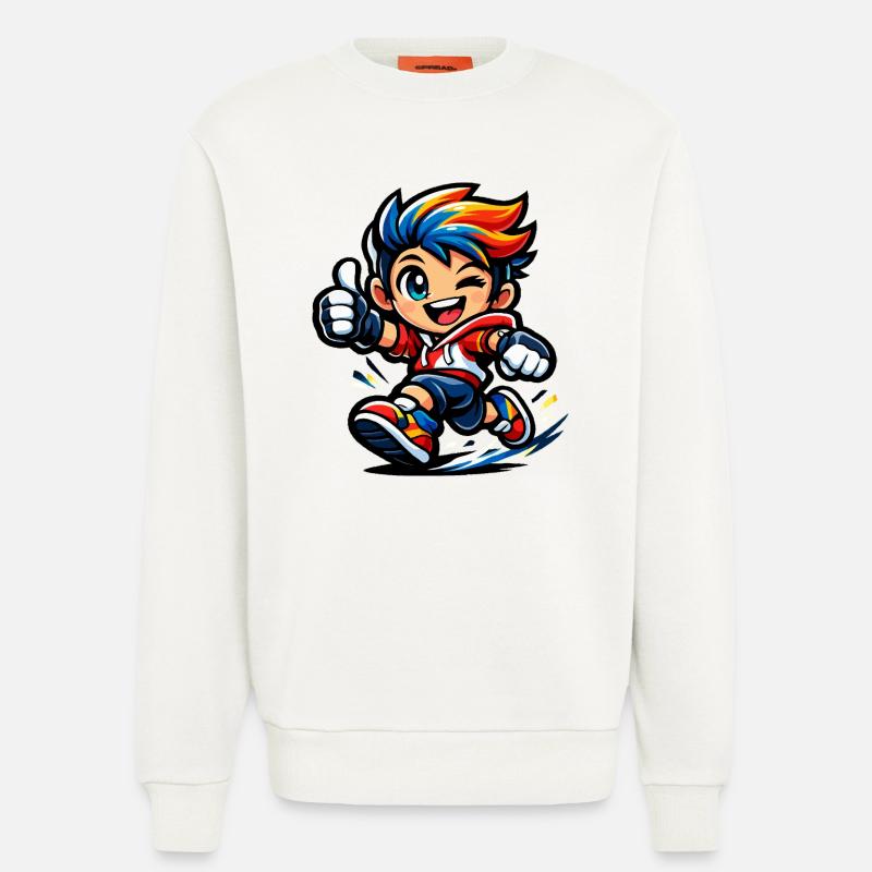 Farbenfroher Regenbogenheld in Aktion - Sweatshirt - made by SPREAD  - OFF WHITE