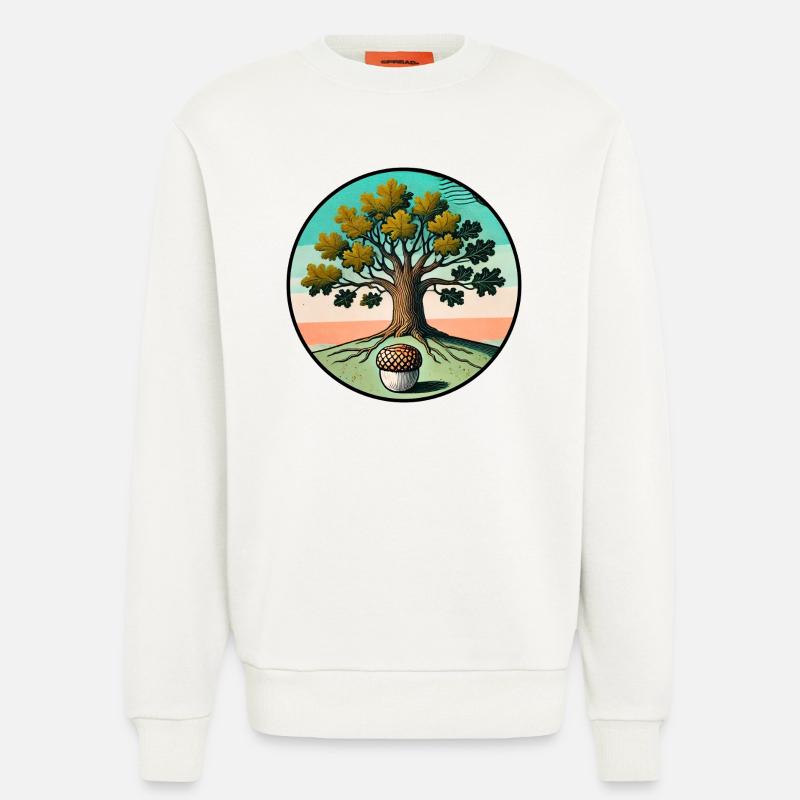 Retro-Baum des Lebens mit Eichel - Sweatshirt - made by SPREAD  - OFF WHITE