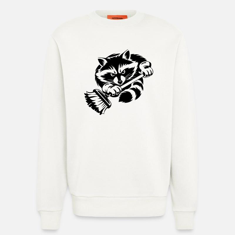 Waschbär mit Wischmopp – Putzprofi - Sweatshirt - made by SPREAD  - OFF WHITE