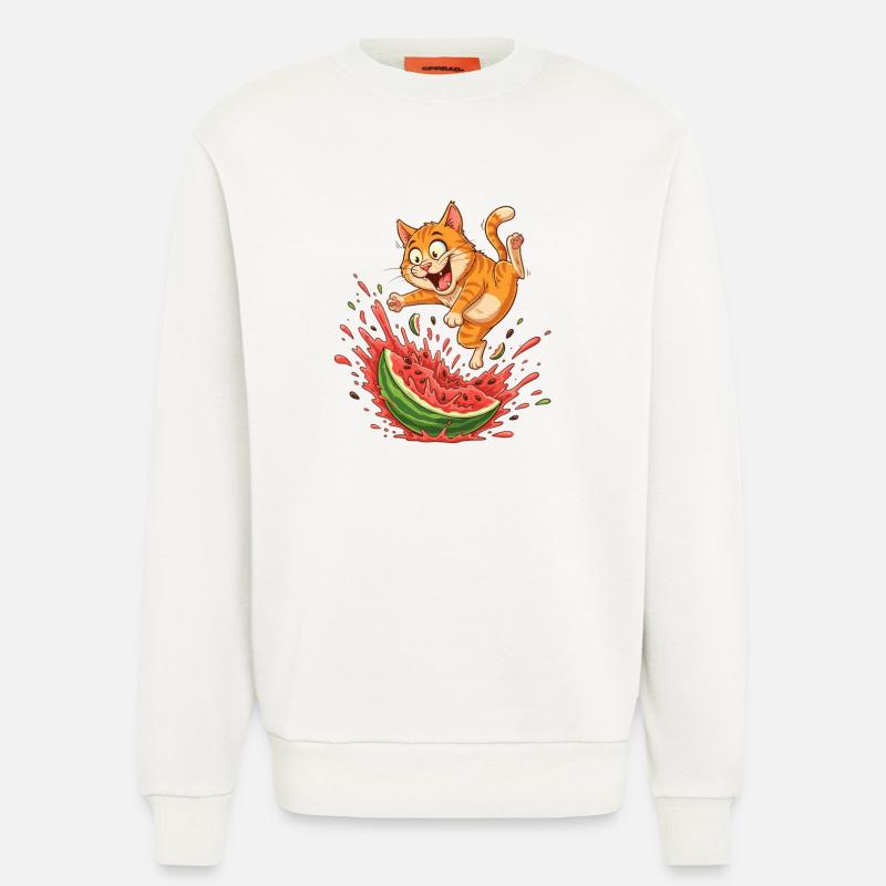 Fritzers de pastèque d’été Chats - Sweat bio décontracté fabriqué en UE - OFF WHITE