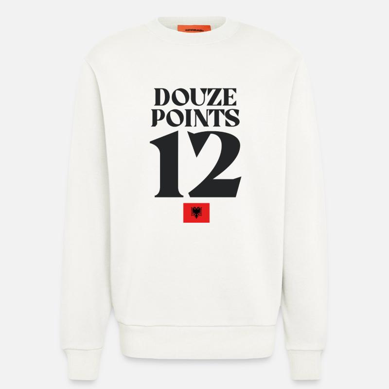 Doze Points 12 Drapeau albanais Eurovision - Sweat bio décontracté fabriqué en UE - OFF WHITE