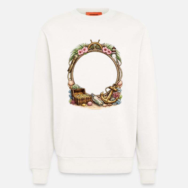 Maritimer Rahmen mit Schatz und Anker - Sweatshirt - made by SPREAD - OFF WHITE