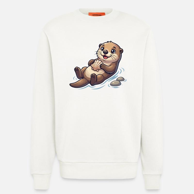 Otter with seashell on the beach - Sweatshirt - made by SPREAD  - OFF WHITE