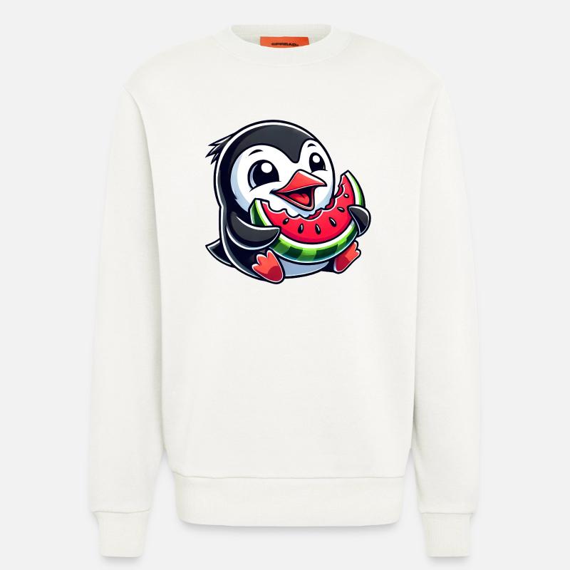 Pingouin avec pastèque fruit d’été - Sweat bio décontracté fabriqué en UE - OFF WHITE