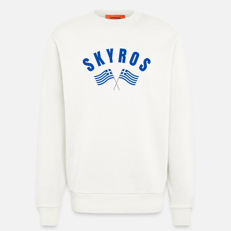 Drapeaux croisés grecs de Skyros - Sweat bio décontracté fabriqué en UE - OFF WHITE