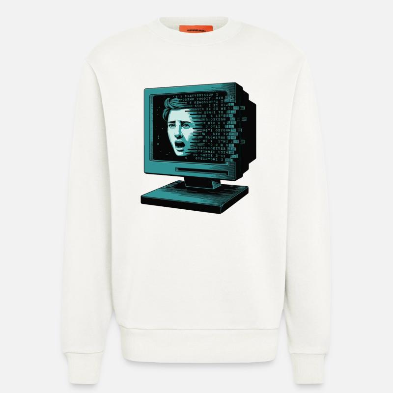 Retro-Computer Schrecken-  Retroglitch KI - Sweatshirt - made by SPREAD  - OFF WHITE