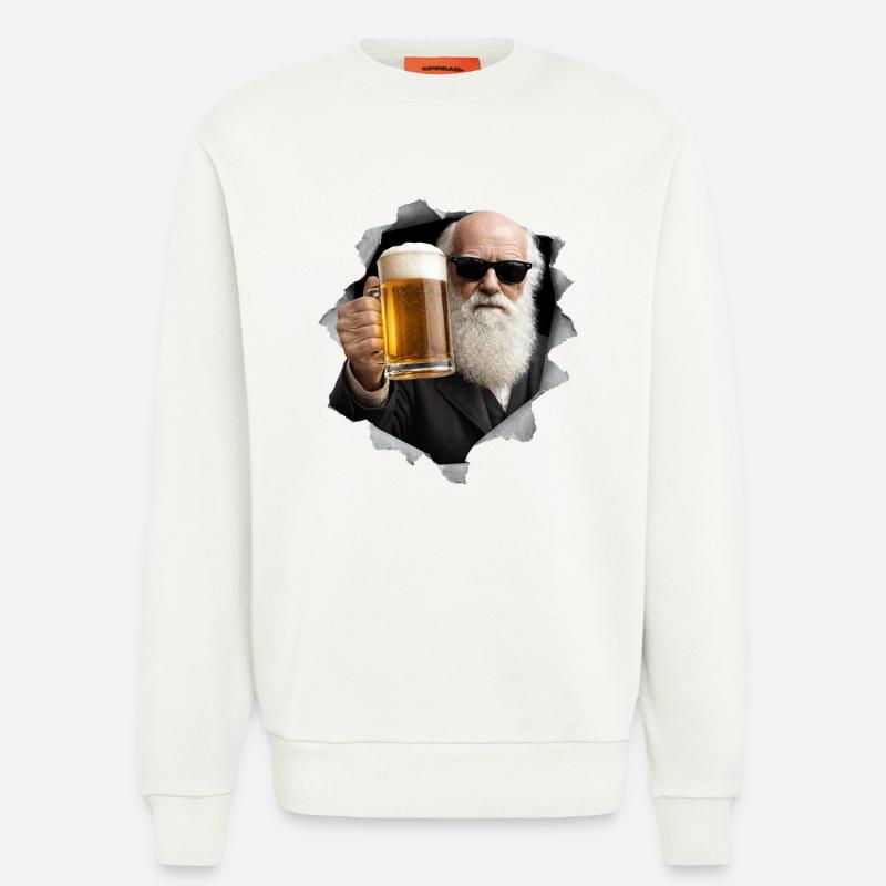 Charles Darwin hält ein Bier - Sweatshirt - made by SPREAD  - OFF WHITE